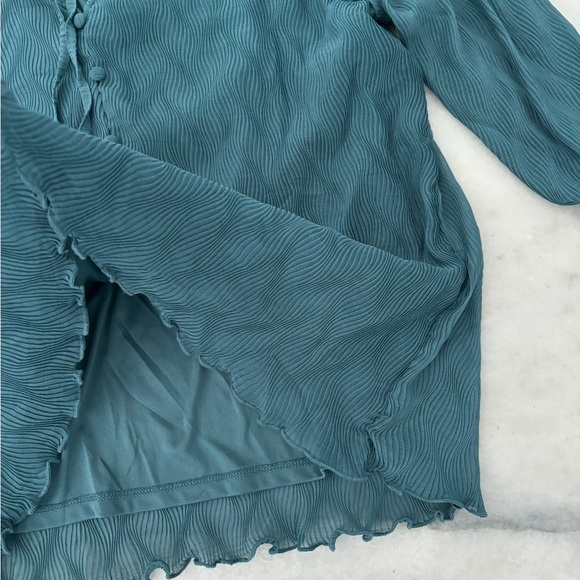 Vintage Notations Blouse Teal Smocked Lined Button Cottage Peasant Romantic LG - Picture 11 of 11